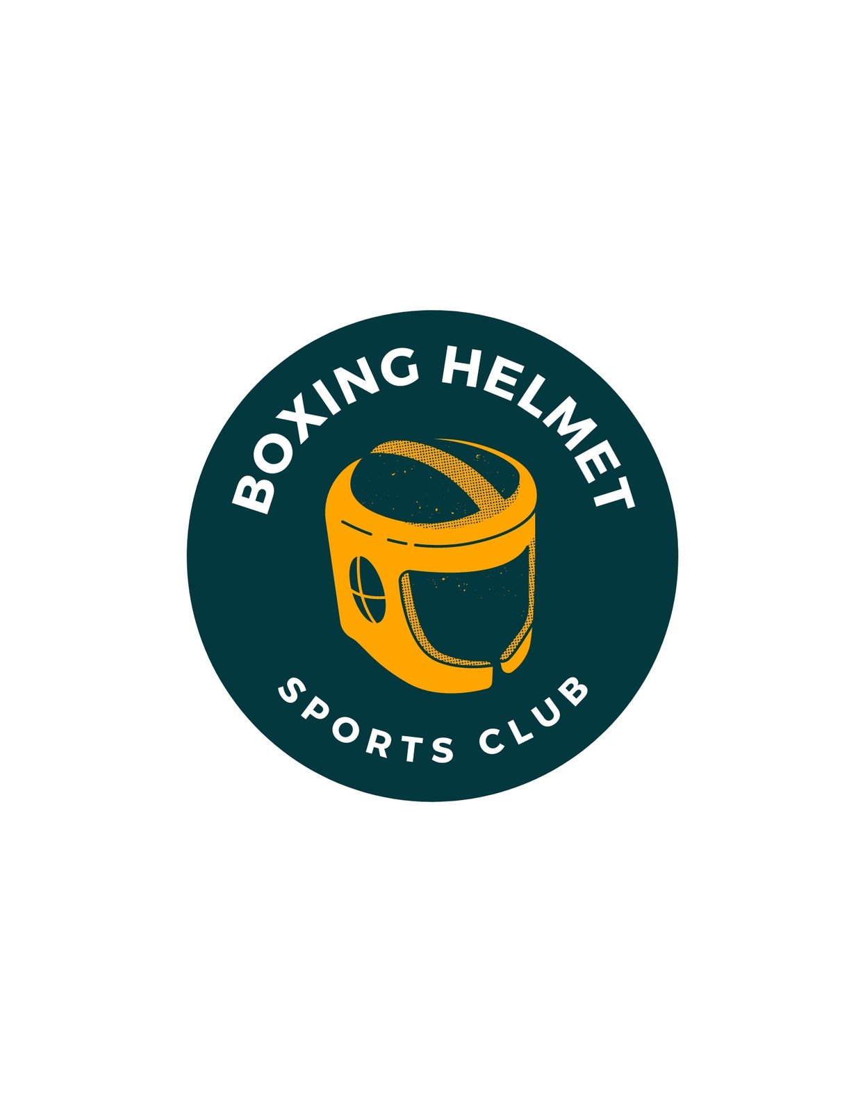 Egy letisztult dizájnú bokszsisak, arany és fekete színekkel, elegánsan elhelyezve egy sötét hátterű oválison. A sisak alatt a "SPORTS CLUB" felirat szintén arany színséma követi, ami az aktív életmód és a sport szeretetét sugallja.