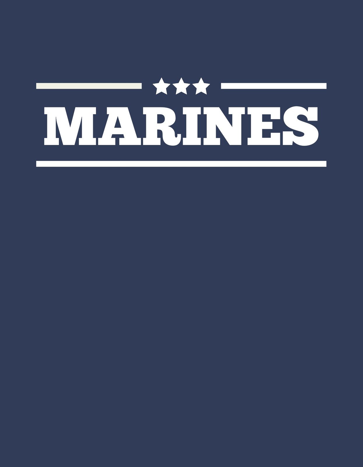Sötétkék háttéren, középen a "MARINES" felirat, fehér betűkkel és három fehér csillaggal. Az egyszerű, mégis hatásos megjelenés erőt és elszántságot sugároz.