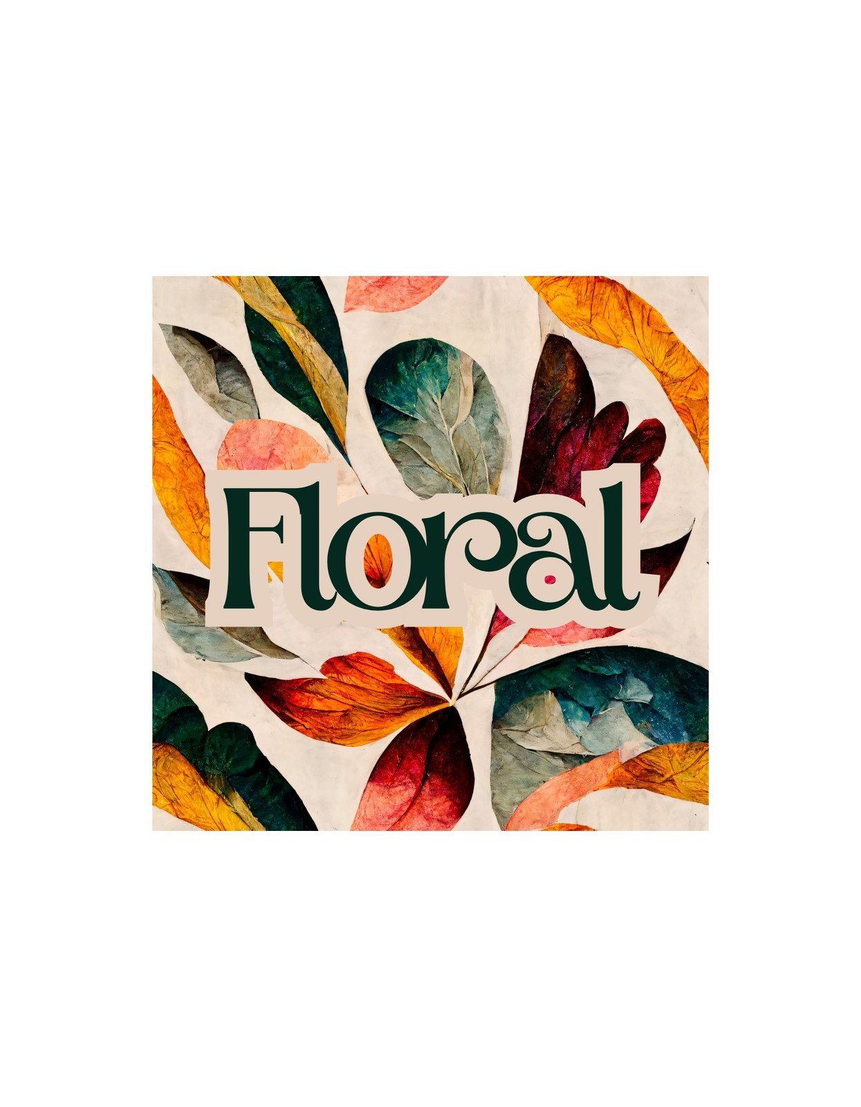 A képen egy színes, virágmintás design látható, melyet a "Floral" felirat ural. A lédús színek és az organikus formák egy természetközeli érzést kölcsönöznek.