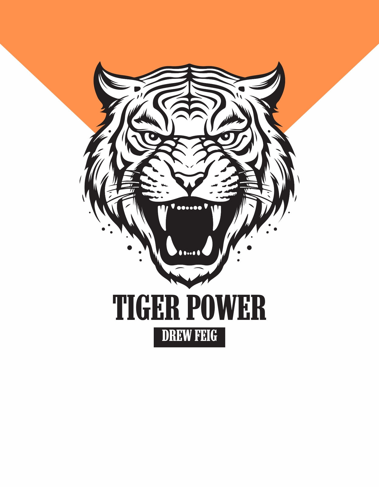 Egy vad és energikus tigris fejét ábrázolja a kép, szinte érezhető a nyers erő, amit sugároz. A tigris felnyitott szájjal ordít, dinamikus vonalvezetéssel, letisztult fekete és fehér színekkel.