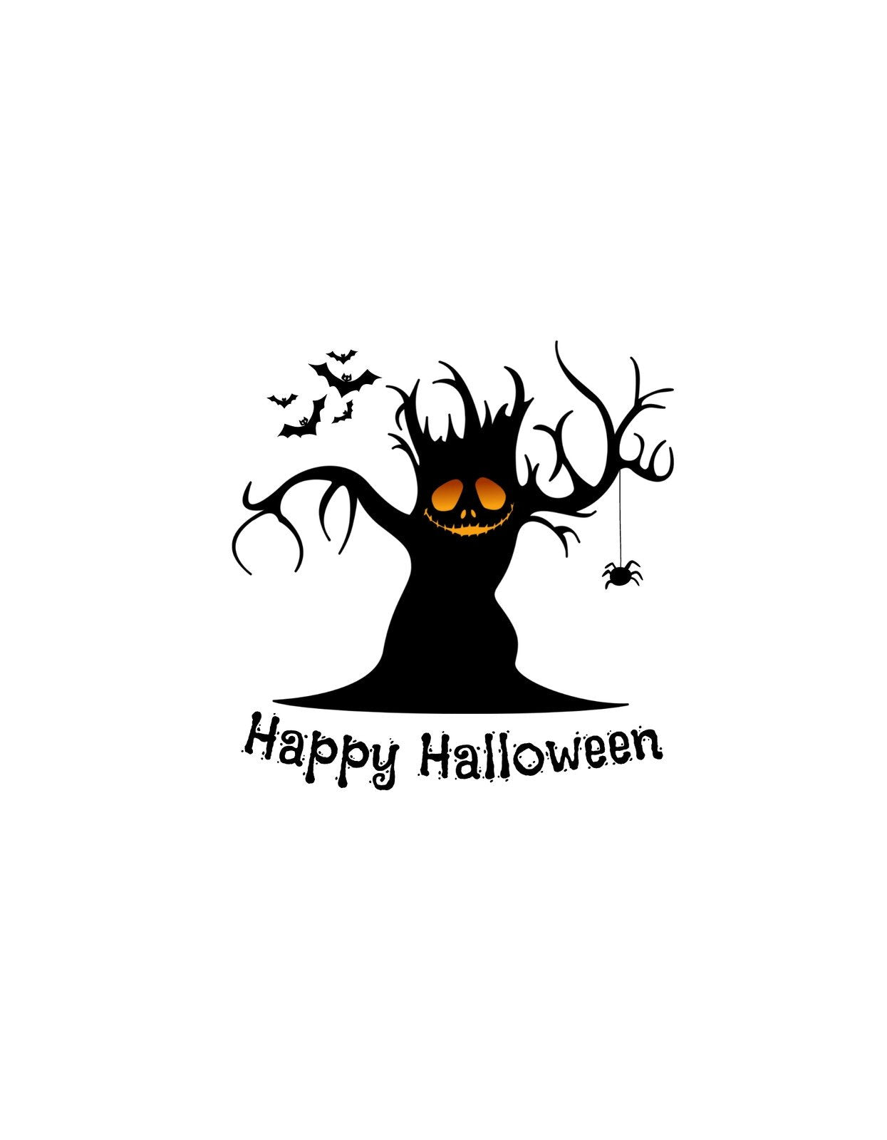 Egy fenyegető fa alakja, melynek tövében "Happy Halloween" felirat látható. A fa ágai között denevérek röpködnek, egy pók pedig lóg egy szál fonálon. A fa arcán töklámpásra emlékeztető vigyor figyel.