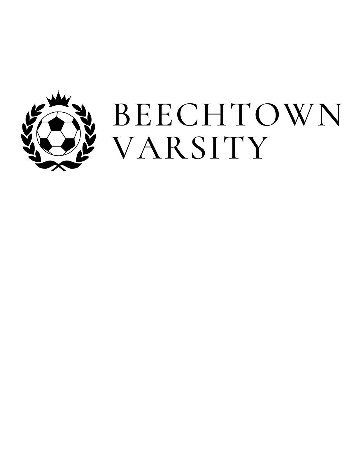 A képen egy elegáns, sportos hangulatú embléma látható, amely egy koszorúval körülvett labdát, valamint a "Beechtown Varsity" feliratot ábrázolja.