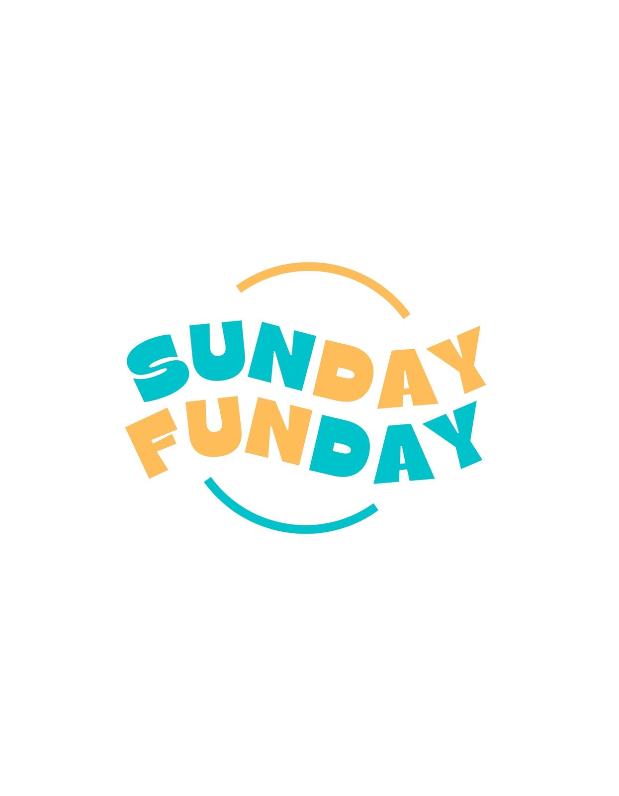Vidám és friss dizájn, amely a "Sunday Funday" feliratot jeleníti meg, vidám színösszeállításban, kiegészítve egy mosolygó napív grafikával.