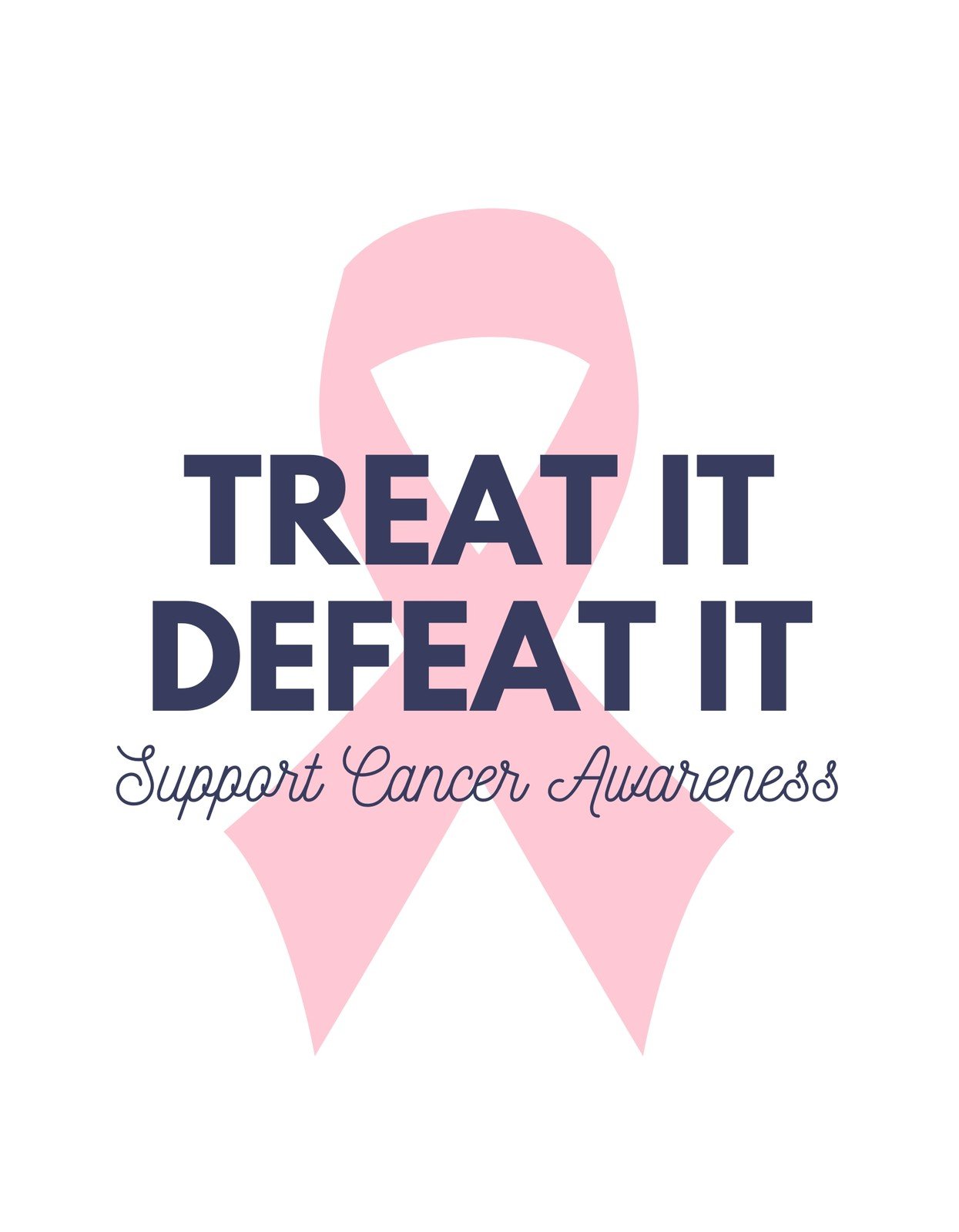Rózsaszín szalag átszövi a képet szilárd üzenettel: "Treat it Defeat it, Support Cancer Awareness." Inspiráló és összetartó energiát sugároz, hiszen az egészségügyi tudatosságra és a rákellenes küzdelemre hívja fel a figyelmet.