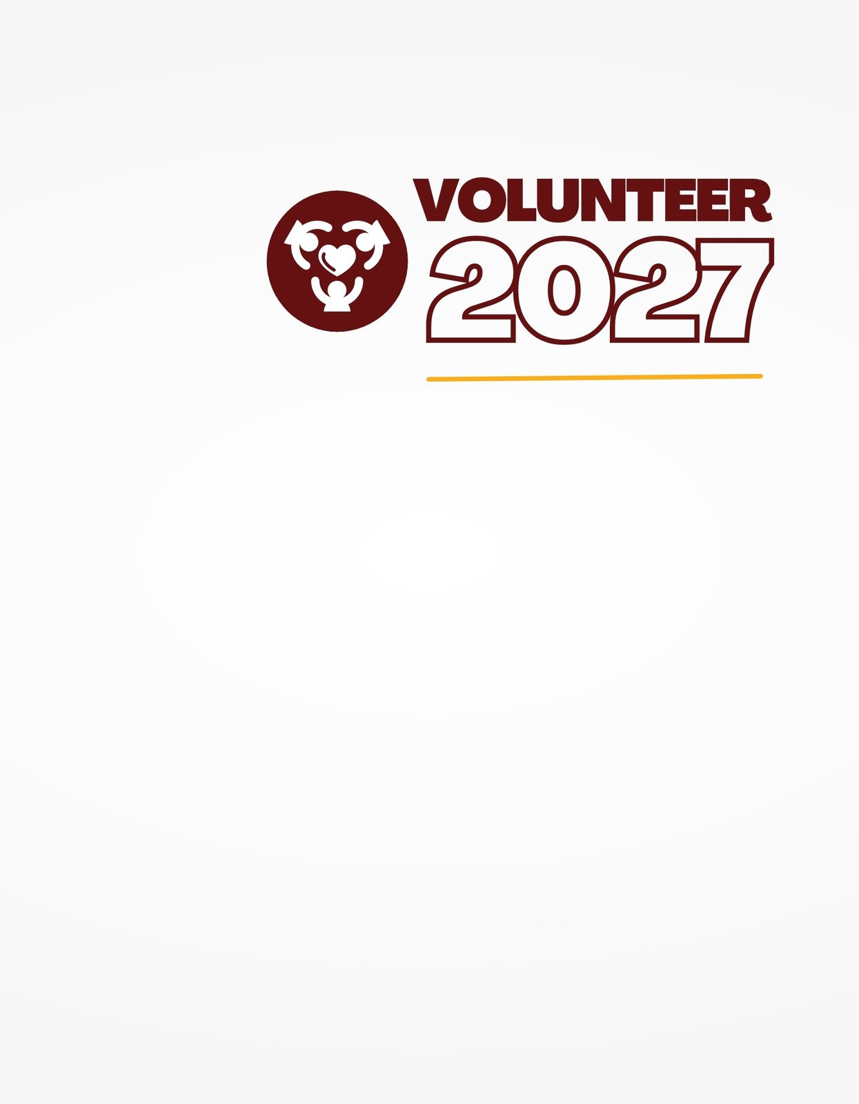 A képen egy "VOLUNTEER 2027" felirat látható, mely alatt egy jelkép helyezkedik el, ami összetartozást és kölcsönös segítségnyújtást sugall.