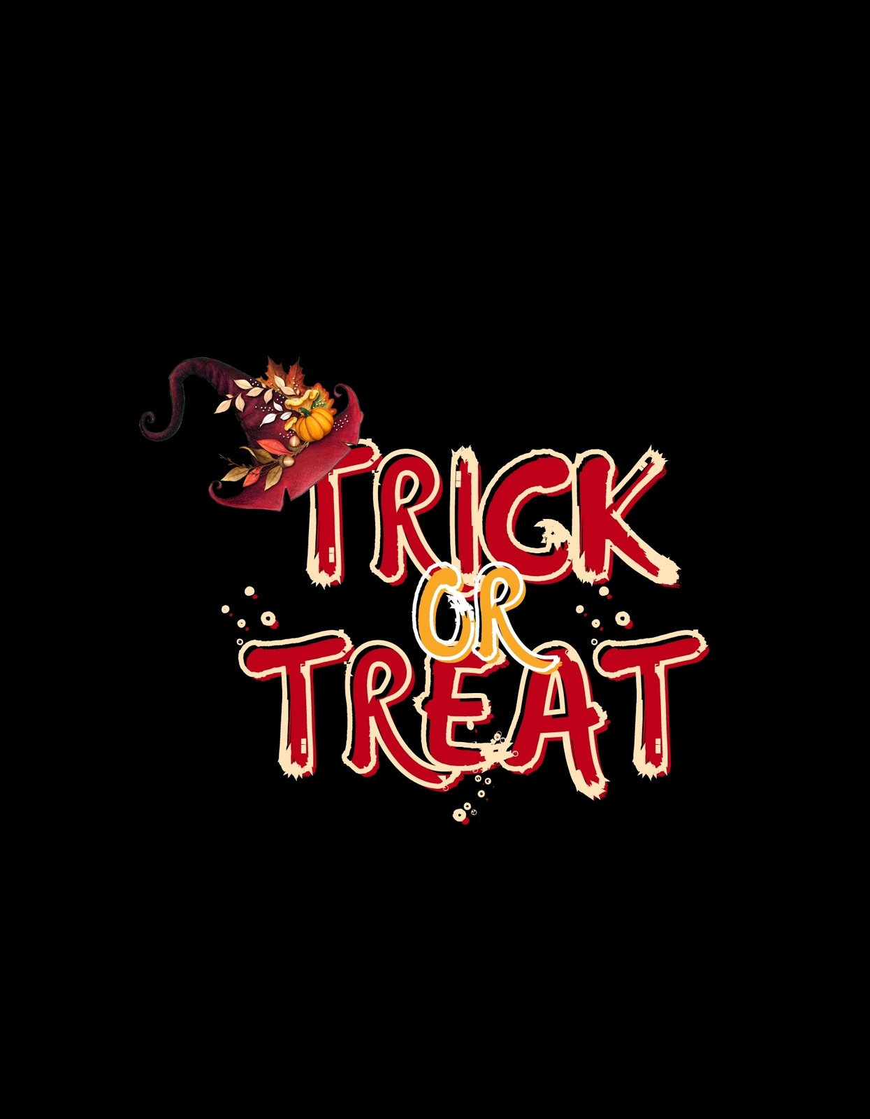 Egy játékos, Halloween-i hangulatú grafika, melyen egy jellegzetes "Csokit vagy csalunk" felirat látható vérbefagyott betűstílussal, mellette pedig egy agresszív kinézetű tök figura bujkál.