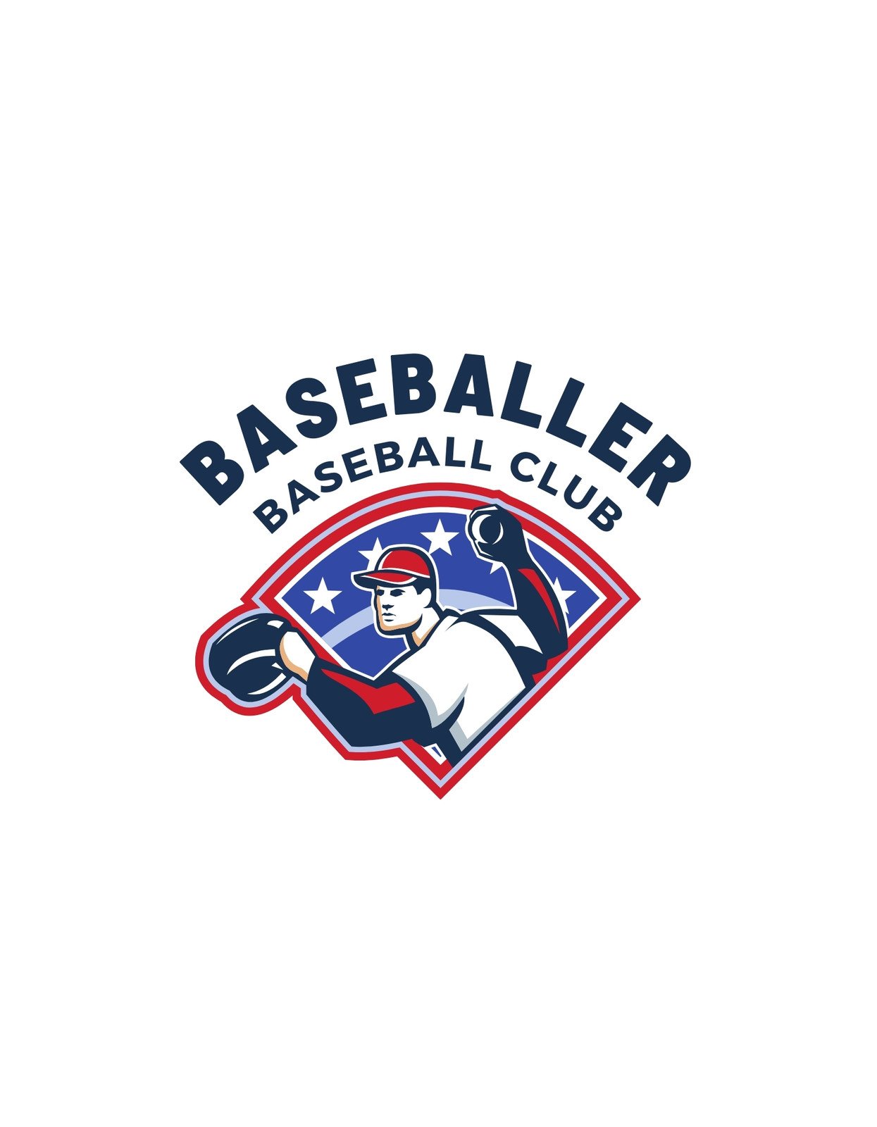 Egy baseball játékost ábrázoló dizájn, amint épp ütésre készül. A háttérben egy baseball labda és csillagok körvonalai láthatóak, melyek az amerikai sport iránti szenvedélyt sugallják.