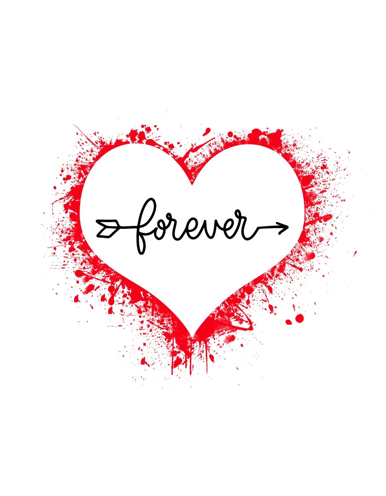 Egy nagy piros szívvel ábrázolt kép, melynél a színfröccsök dinamikus hatást keltőnek tűnnek, középen a "forever" felirattal, ami örök hűséget és szerelmet sugall.