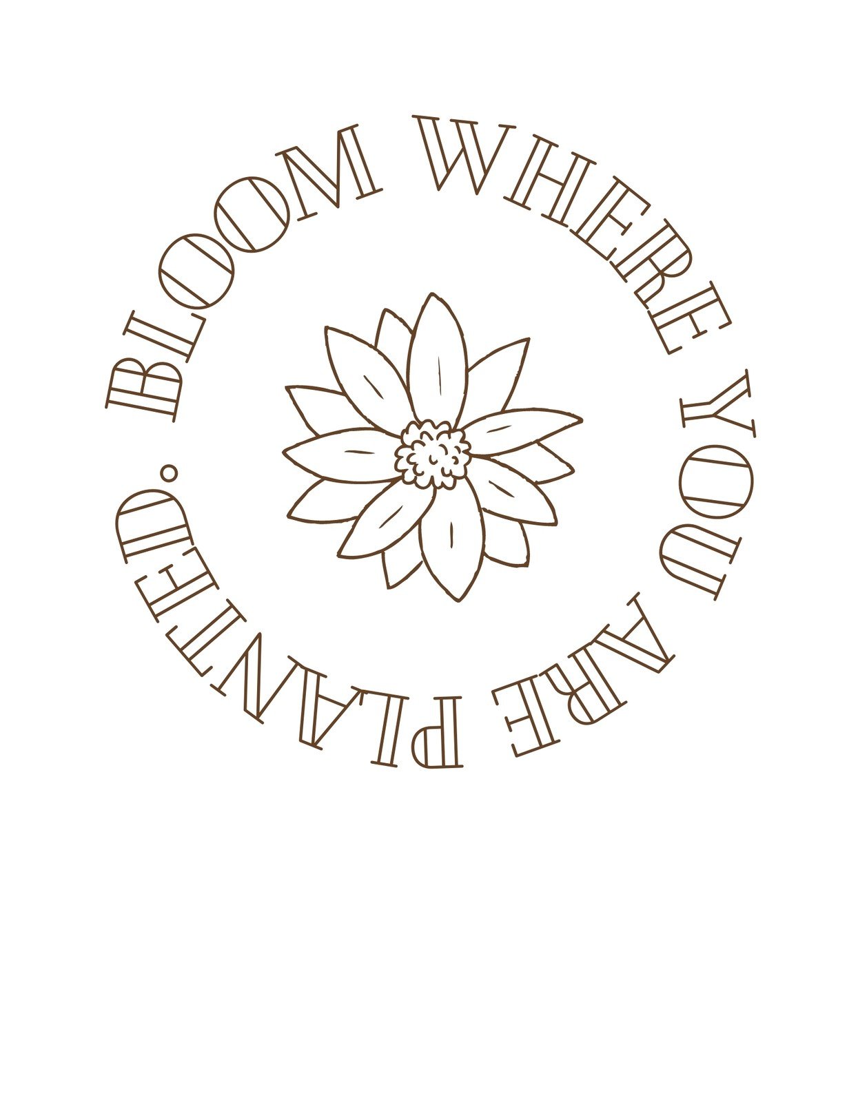 Egy szépen megtervezett lotuszvirág látható a képen, melyet a "Bloom where you are planted." inspiráló idézet vesz körül.