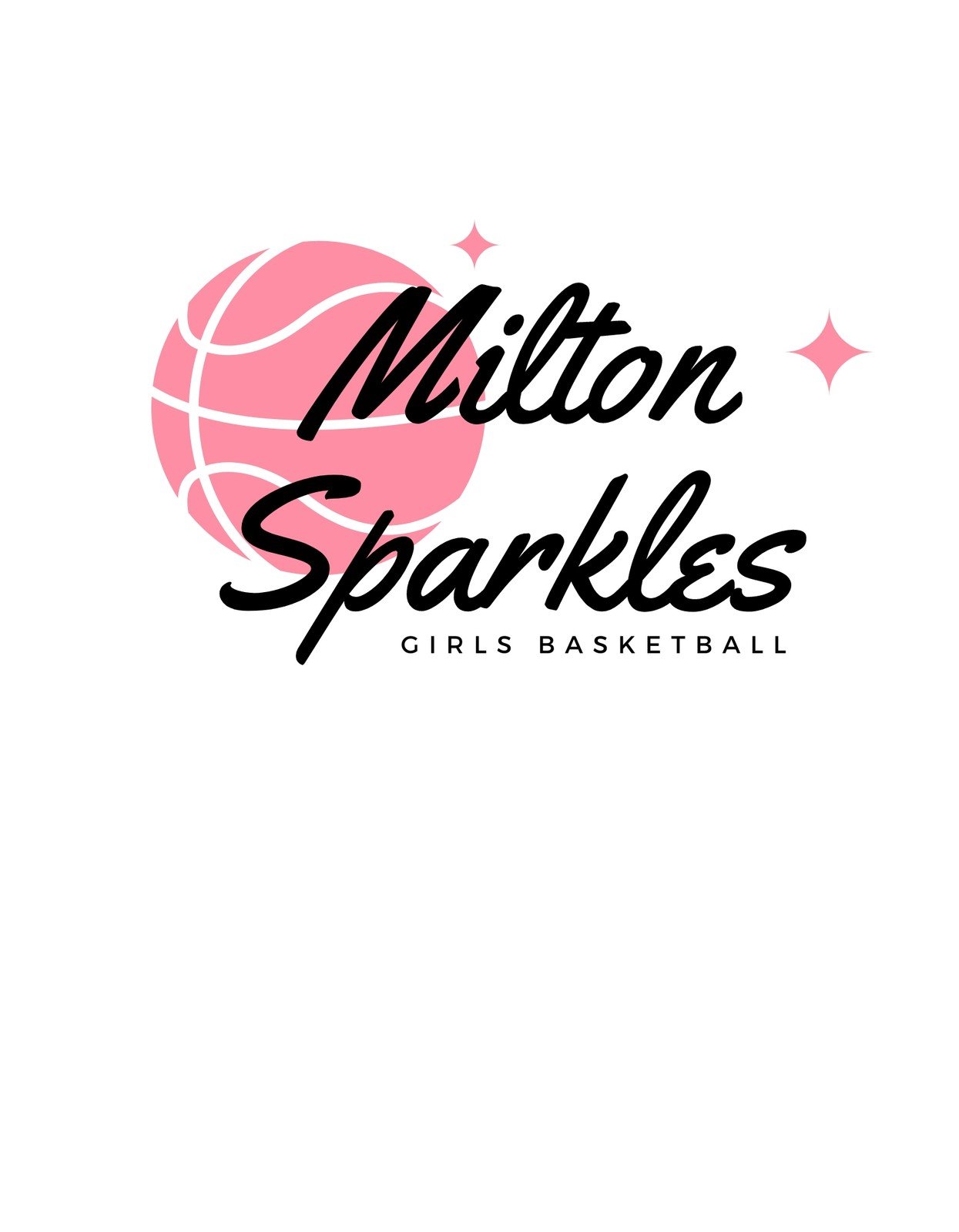 Energiát sugárzó rózsaszín kosárlabda képe, a "Milton Sparkles" felirattal és csillagos megjelenéssel, mely a csapat nőies karakterét hangsúlyozza.