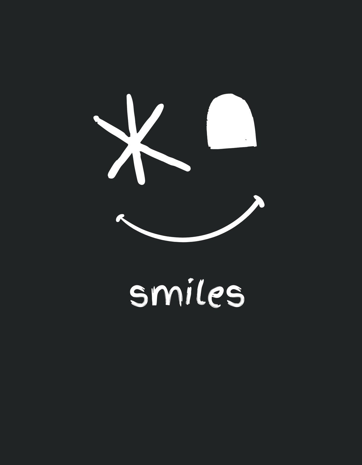 A minimalista és játékos design egy mosolygós arcot ábrázol egyszerű vonalakból és az "smiles" szöveggel, amely pozitív hangulatot sugároz.