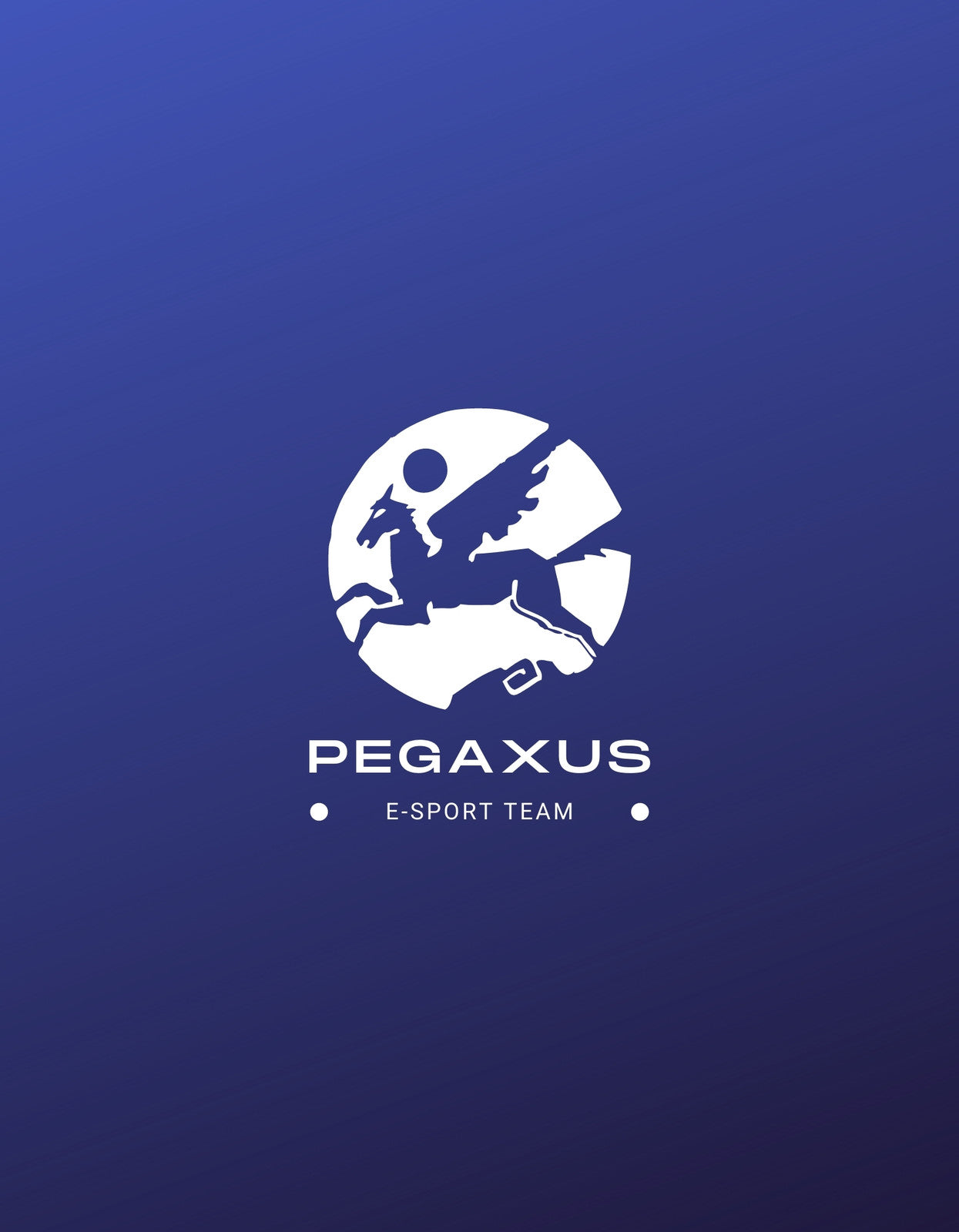 Egy lendületes Pegasus szárnyal a logón, amely maga az energia és az erő megtestesítője, körbevéve egy stilizált holdkoronggal, alatta az "e-sport team" felirattal.