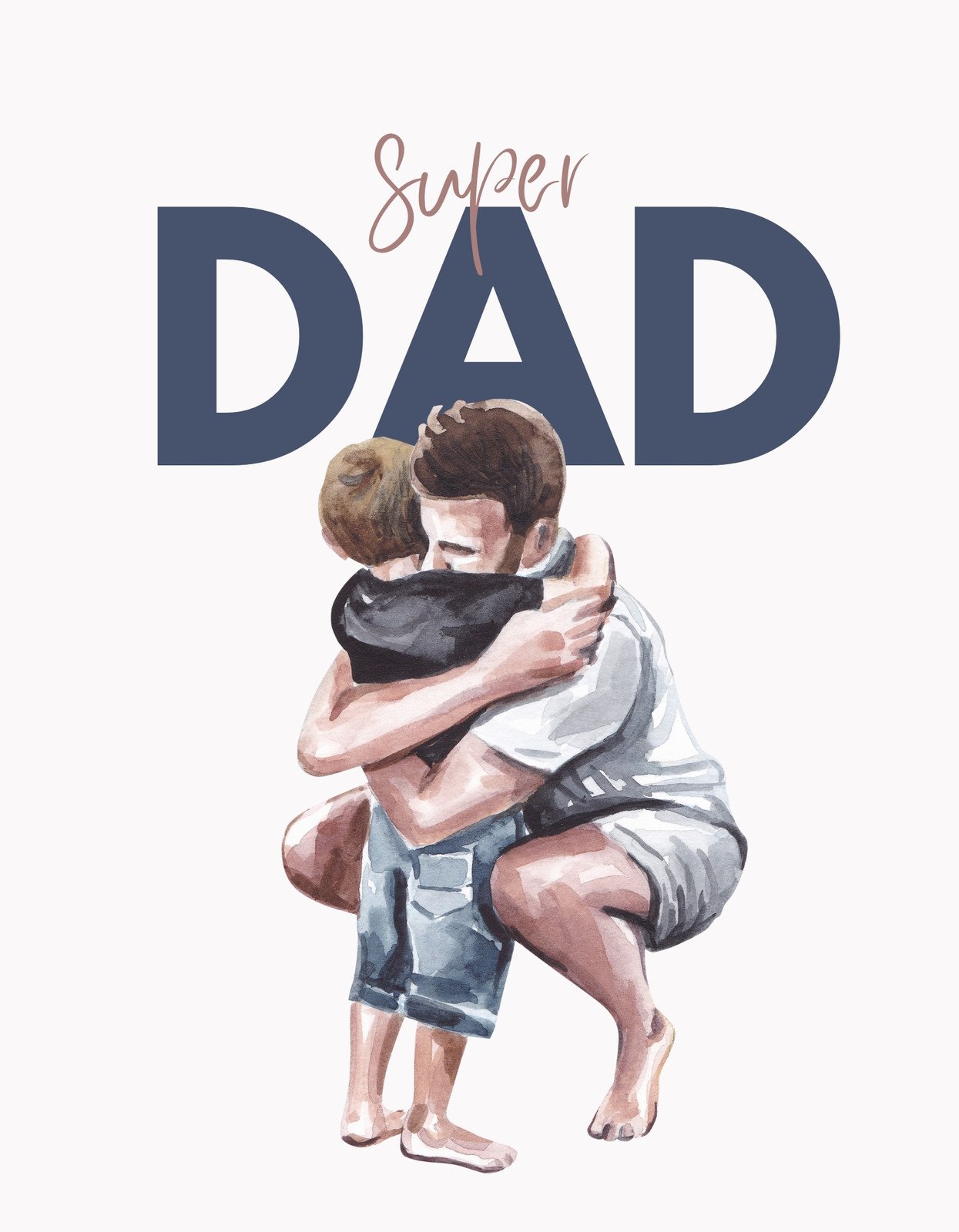 Egy érzelmes mintával ellátott, amely egy apát és gyermekét ábrázolja ölelkezve, felette a "Super DAD" felirattal.