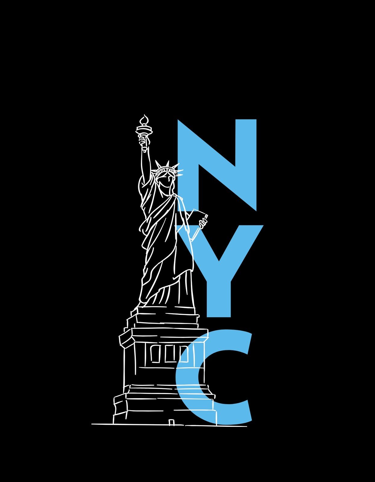 A design az ikonikus Szabadság-szobort ábrázolja, mely mögött óriási, kék betűkkel a "NYC" felirat olvasható, kifejezve New York városának energikus és pezsgő atmoszféráját.