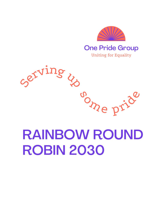Az egyenlőség ünneplését megjelenítő dizájn, ami a szivárványos színkavalkádot és egy pozitív üzenetet ötvöz. A One Pride Csoport logo és a "Serving up some pride" felirat kiemeli a közösség támogatását és az összetartozást. 
