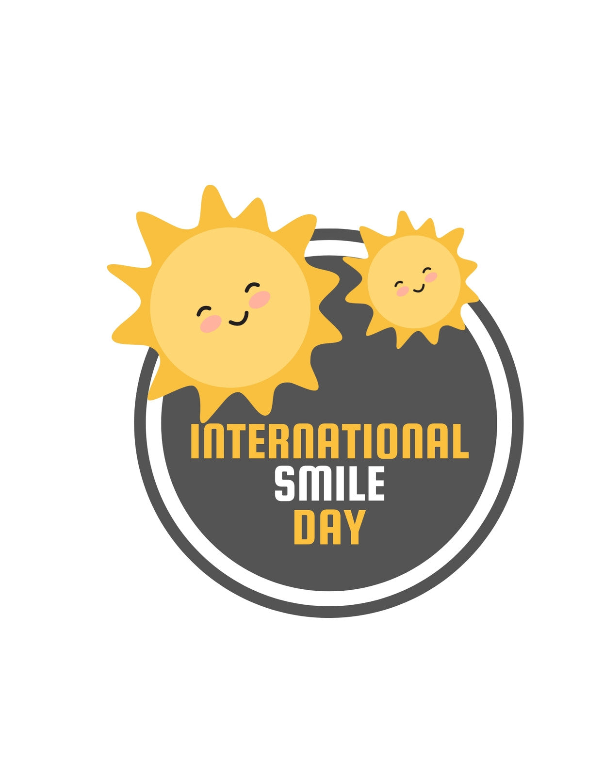 Egy mosolygó nap grafikája, mely mellett egy kisebb nap is látható, valamint az "International Smile Day" felirat. 