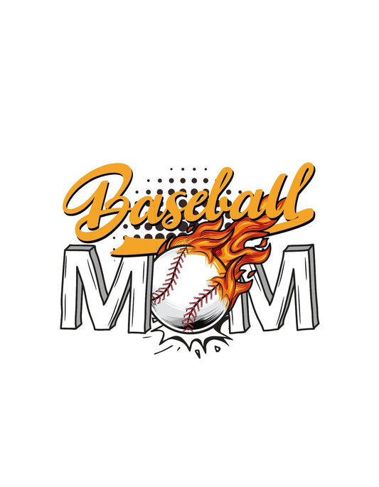 Egy lángralobbant baseball labda, melyet a "Baseball Mom" felirat keretez, hangsúlyozva ezzel egy anya sport iránti szenvedélyét. 