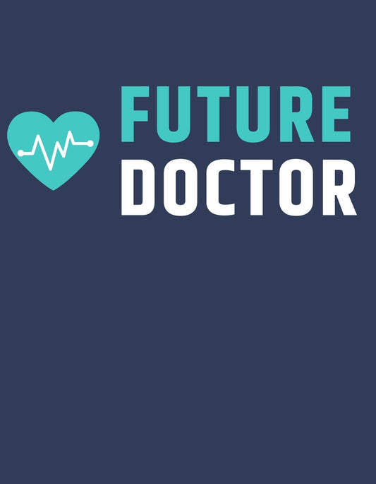Egy sötétkék hátterű kép, melyen egy szív és egy EKG hullám található a "FUTURE DOCTOR" szöveg felett, sugallva az orvosi hivatás iránti elkötelezettséget. 