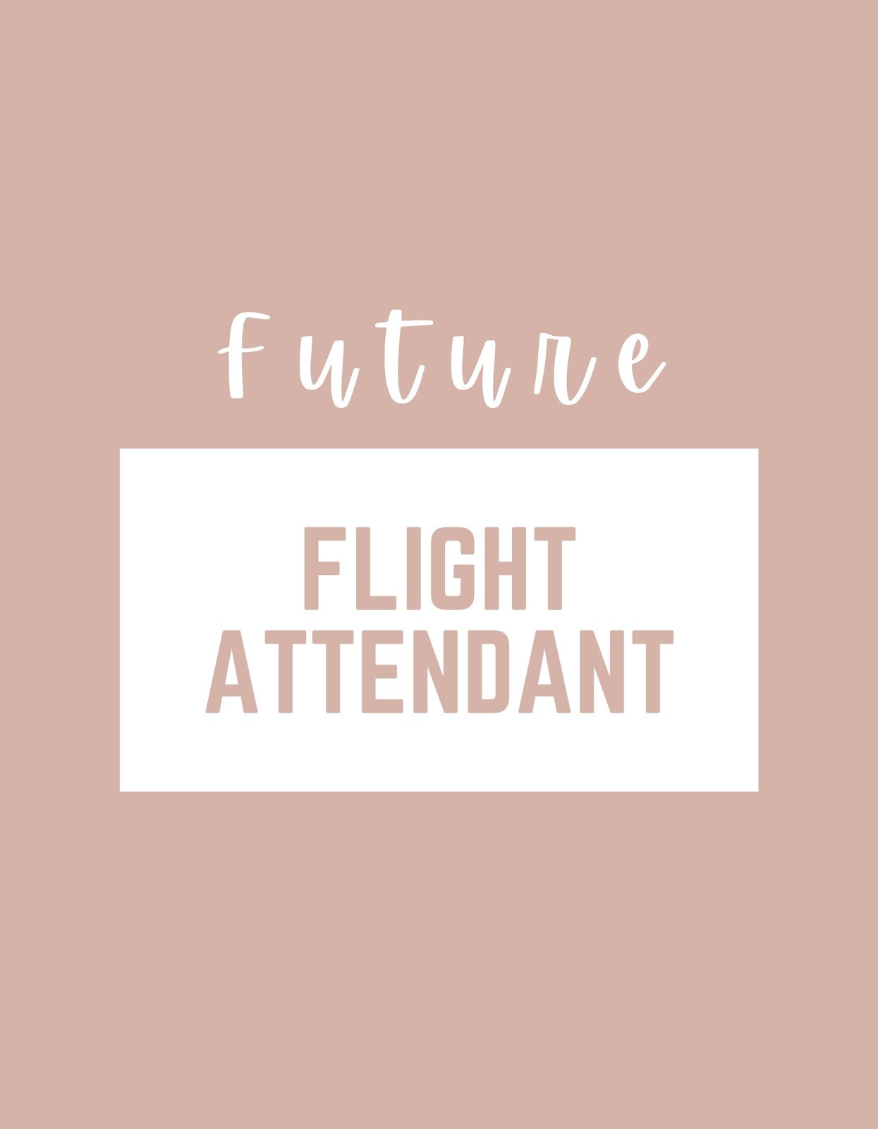 Modern, letisztult dizájnt tükröz az ábrázolással, "future" és "FLIGHT ATTENDANT" feliratokkal, világos és sötétebb betűtípussal a kontraszt növelésére. A szín és a kompozíció egyaránt minimalista és elegáns. 