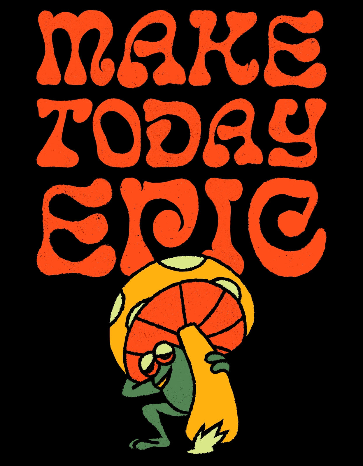 Egy lendületes és motiváló grafika, ahol egy rajzolt figura kosárlabdával pózol, és a "Make Today Epic" felirat dominál. 