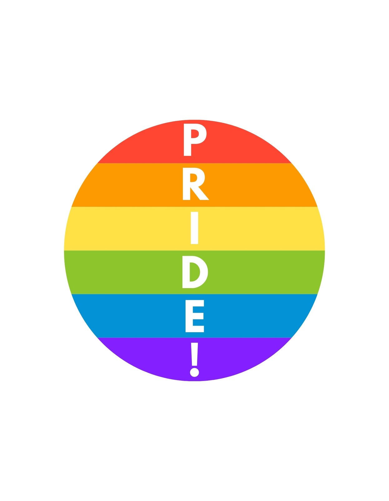 Egy szivárványos kör alakú dizájn, ami a büszkeség színeit viseli magán, és a "PRIDE!" felirat középpontjában áll. 