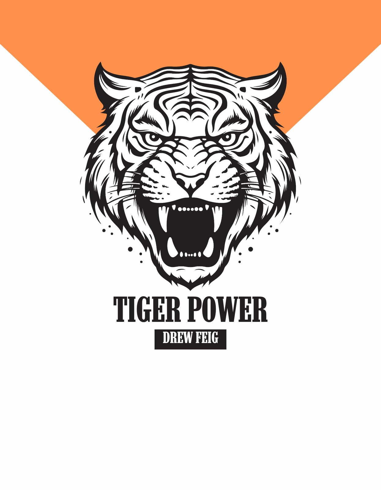 Egy vad és energikus tigris fejét ábrázolja a kép, szinte érezhető a nyers erő, amit sugároz. A tigris felnyitott szájjal ordít, dinamikus vonalvezetéssel, letisztult fekete és fehér színekkel. 