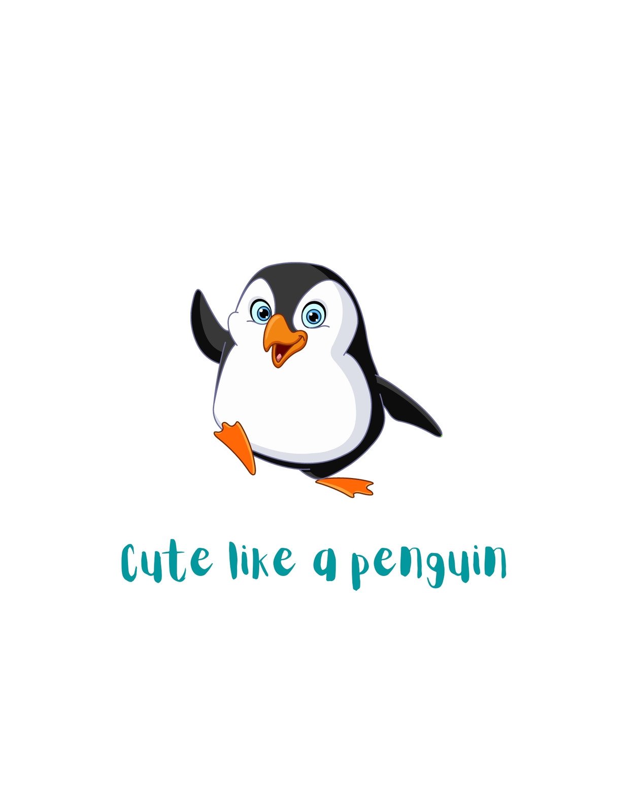 Egy cuki pingvin képe szerepel a mintán, amely vidám kifejezéssel néz a nézőre, és a "Cute like a penguin" felirat egészíti ki alul. 