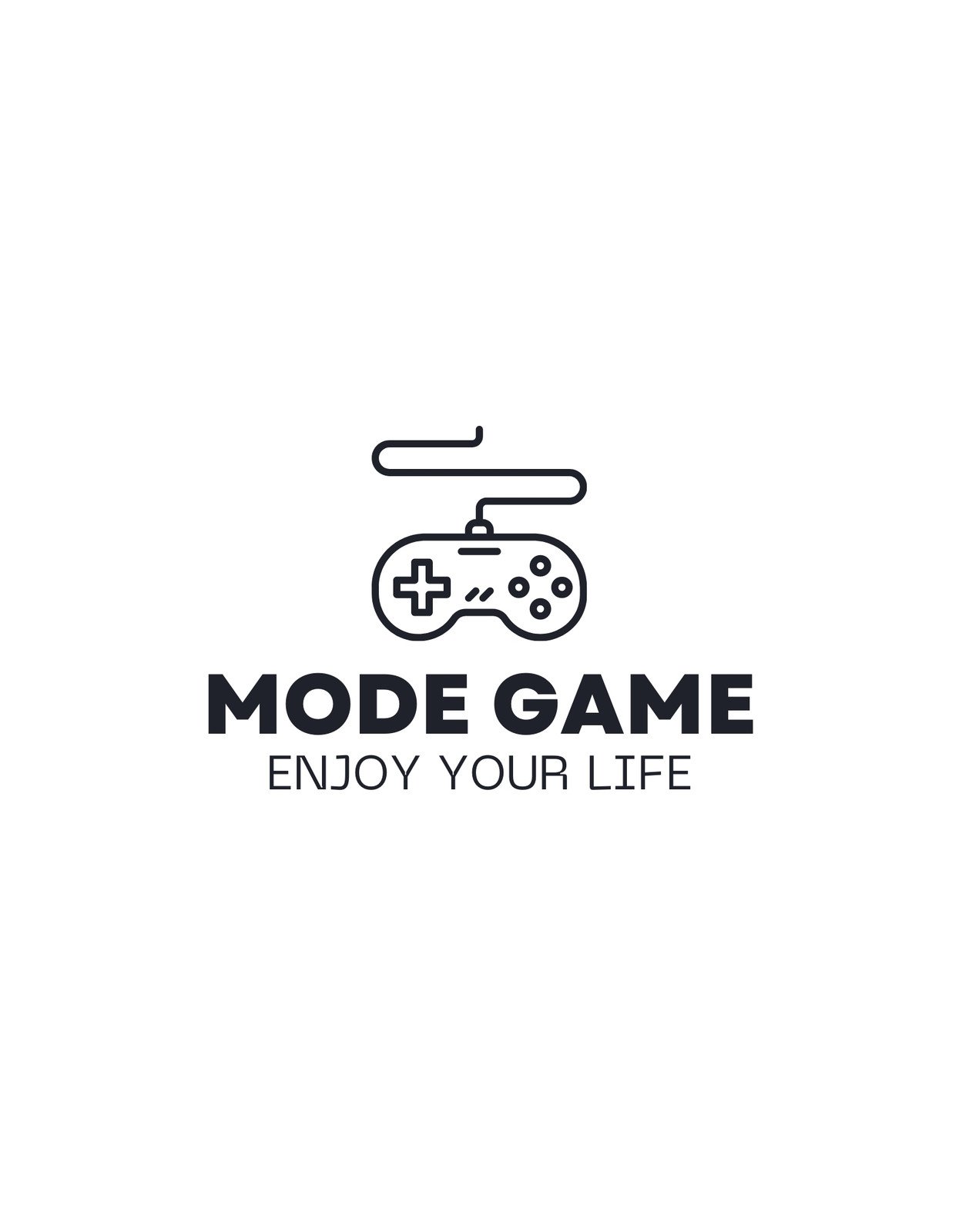 Egy letisztult dizájnú játékkonzol kontrollert ábrázol, amely felett a "MODE GAME" felirat olvasható, az "ENJOY YOUR LIFE" szöveggel alatta. A grafika minimalista és modern stílust sugall. 