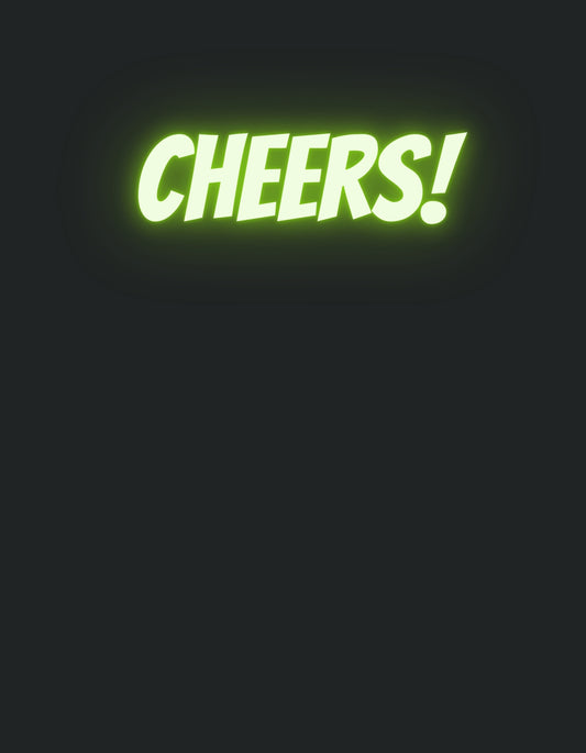  Egyszerű, mégis magával ragadó tervezésű minta, ami egy élénk zöld neon "CHEERS!" feliratot ábrázol sötét háttérrel, amely bármely összejövetel fénypontja lehet. 
