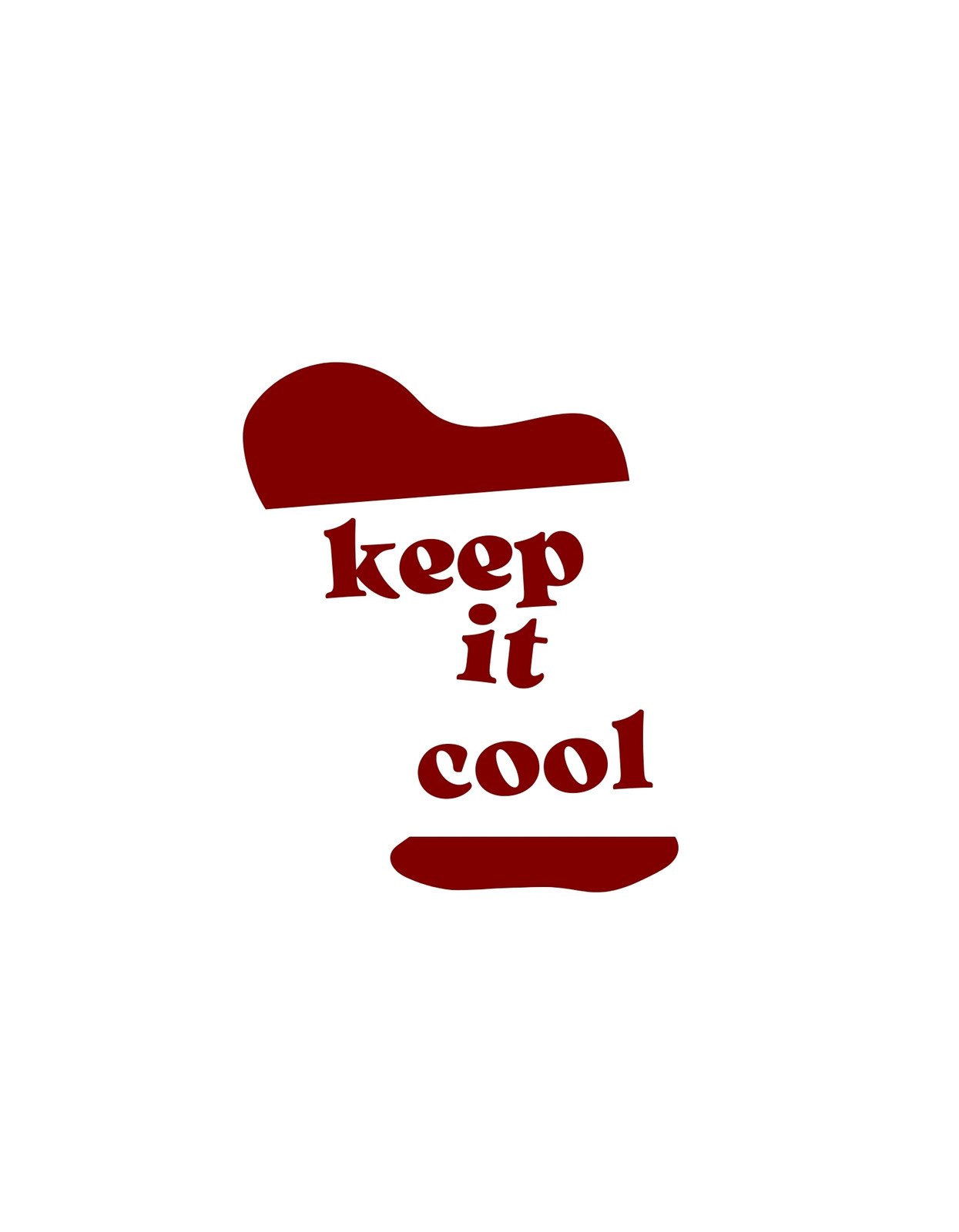Egy letisztult dizájn, ami egy piros színű, absztrakt formát és a "keep it cool" feliratot ábrázolja, közvetítve a hűvös és laza életérzést. 