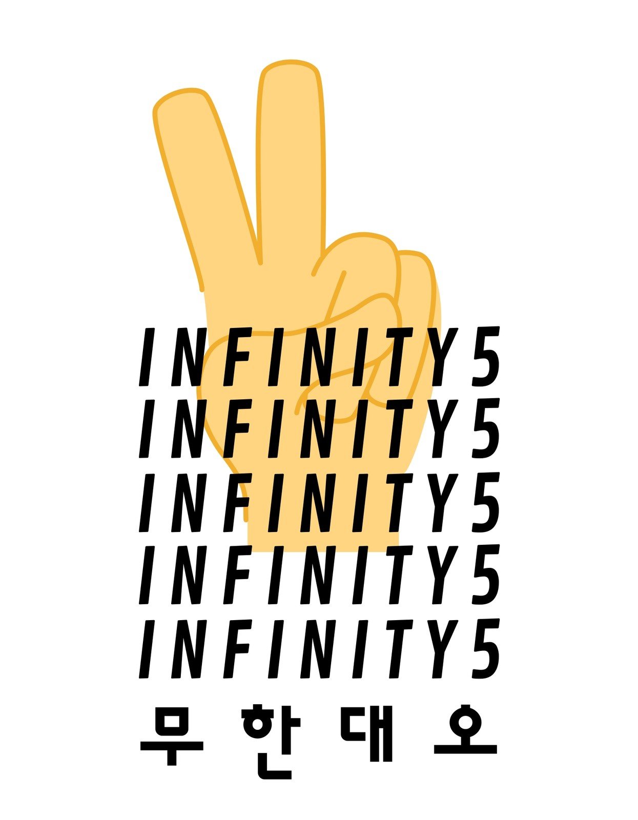 A képen egy békejelet formázó kéz látható, mely a végtelenség szimbólumával és a hozzá kapcsolódó szó, az "INFINITY" és a szám "5" ismétlődő mintázatával van körbevéve. A kéz alján koreai karakterek is helyet kapnak, amelyek hozzáadnak a dizájn keleti érzetéhez.