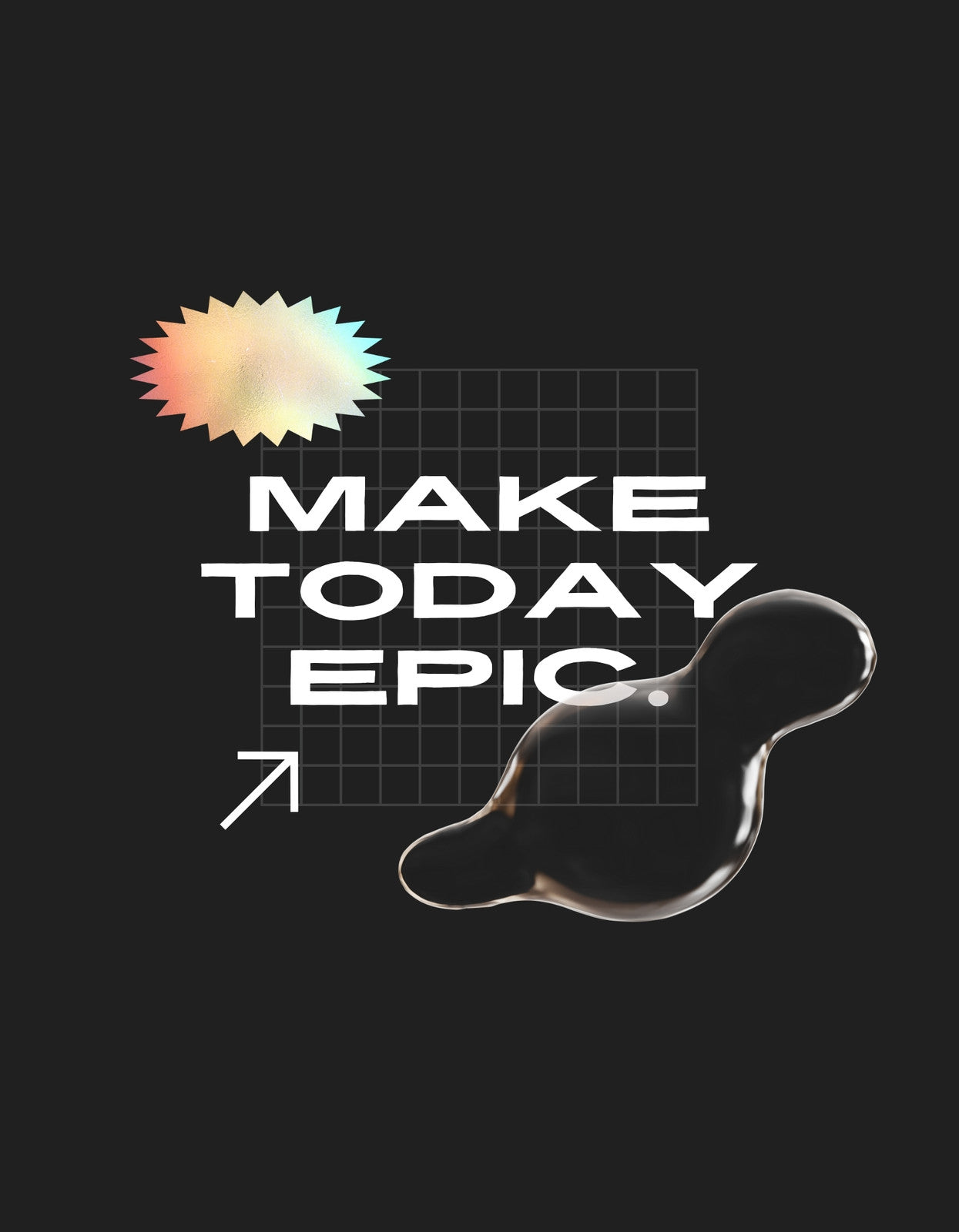 Egy merész és inspiráló üzenettel ellátott grafika, mely a "Make Today Epic" szavakat mutatja egy modern formavilágban, színes, geometrikus elemekkel kiegészítve. 