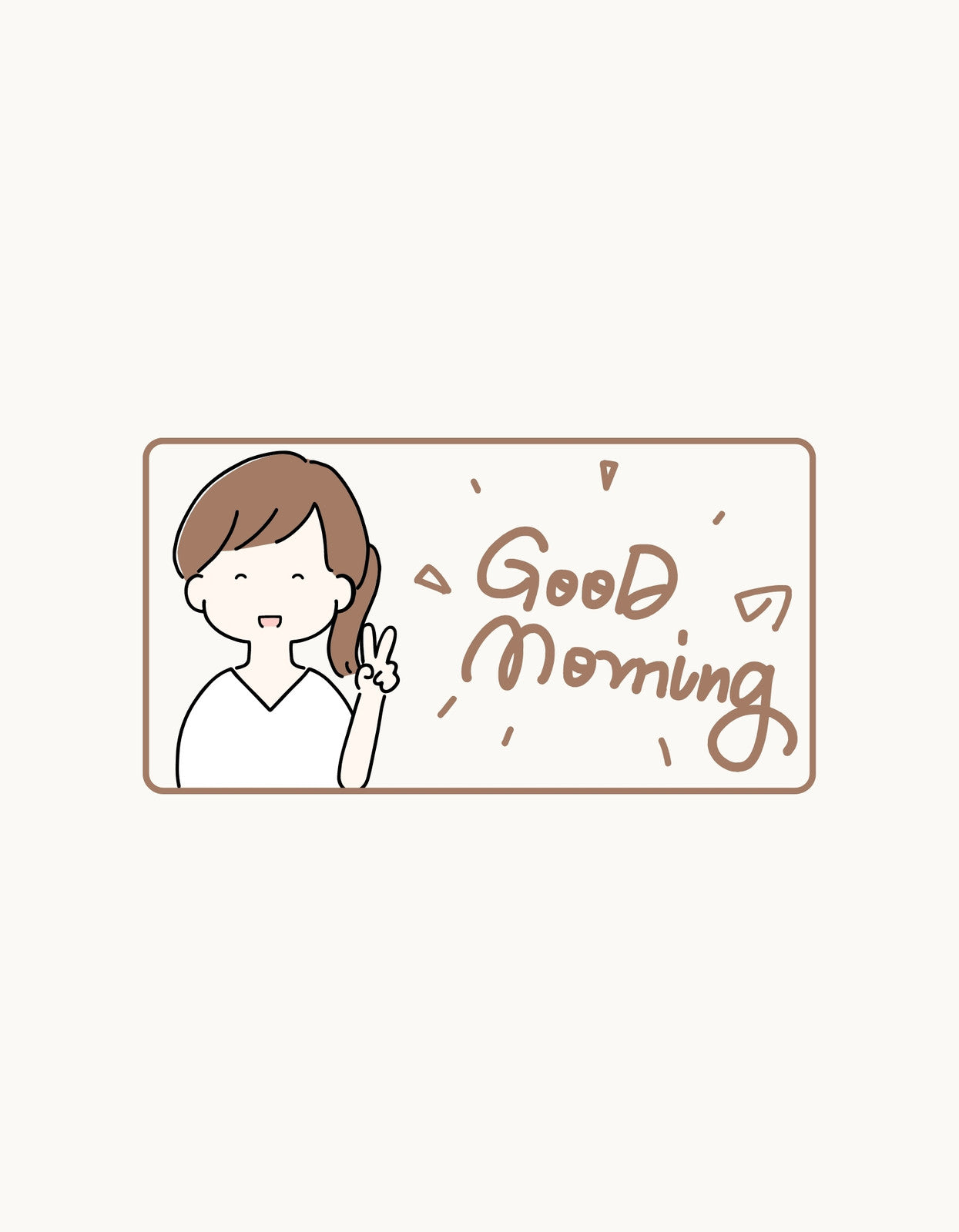 Egy mosolygós karakter köszönti a reggelt a "Good Morning" felirattal, amely a pozitív napszakkezdést szimbolizálja. 