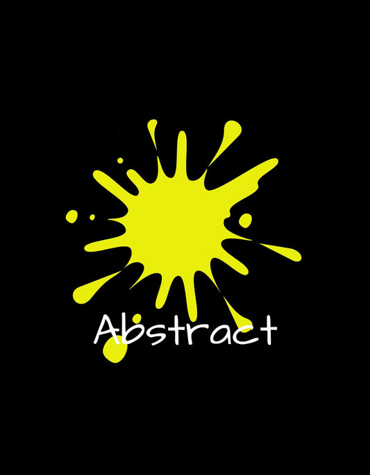 Egy merész, élénk sárga színfolt dominál a képen, melynek cseppjei dinamikusan szóródnak a fekete háttér előtt, alatta az "Abstract" szöveg szerepel világos betűkkel. 