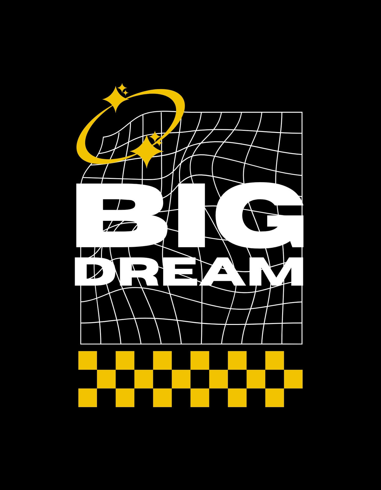 Fekete alapon nagy, fehér betűkkel a "BIG DREAM" felirat, fölötte sárga csillagokkal ábrázolt ív jelképez, alul pedig egy sárga színű geometriai minta látható. 