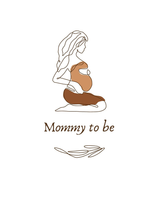 Egy várandós nő finom vonalvezetésű ábrázolása, mely melegséget és békét sugároz. Az egyszerűség és az "Mommy to be" felirat eleganciát kölcsönöz a dizájnnak. 