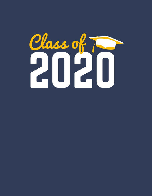 Ez a dizájn egy diplomaosztó ünnepségének emlékét örökíti meg, ahol a sárga és fehér színek kiemelik a "Class of 2020" feliratot és a jellegzetes diploma sapkát.