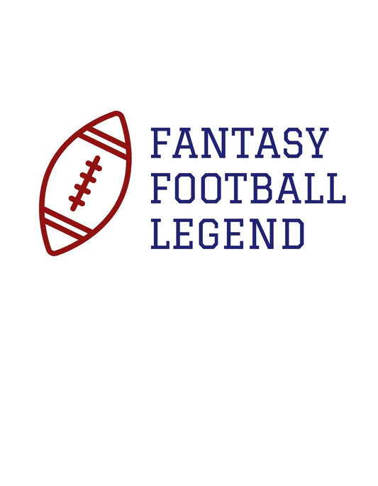 Egy amerikai focilabdát ábrázoló kép, felette a "Fantasy Football Legend" felirattal, amely a fantáziavilág és a sport ötvözésének érzését közvetíti. 
