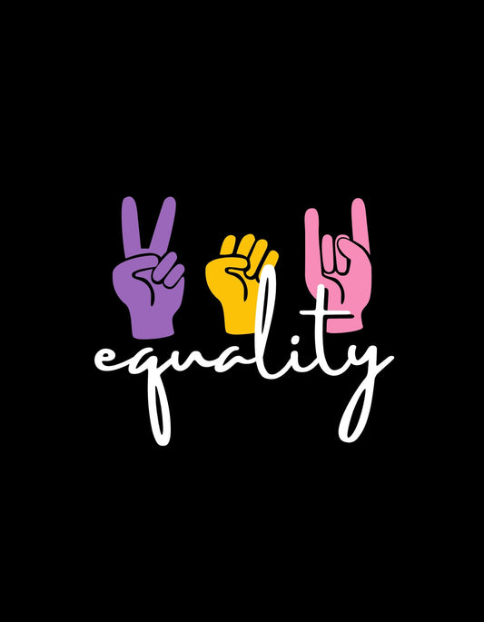A képen három kézmozdulatot látunk színes árnyalatokban, beleértve a békejel, ököl és rock jelet, "equality" szóval aláírva, szolidaritás és egyenlőség üzenetével. 