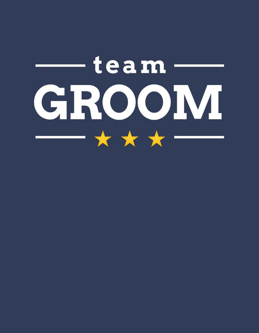 Egyszerű, mégis stílusos design, ami a "team GROOM" szöveget és három csillagot ábrázol. Az alkalomhoz illő letisztult megjelenés tökéletesen kiegészíti a legénybúcsús összejöveteleket. 