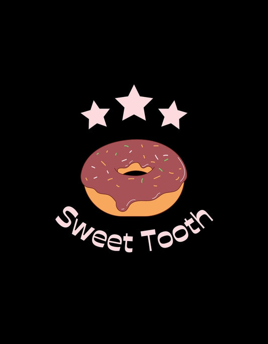 Egy ínycsiklandó csokoládéfánk középen, színes cukormázzal megszórva, fölötte három csillag és alatta a "Sweet Tooth" felirattal, ami az édesszájúságot jelképezi. 