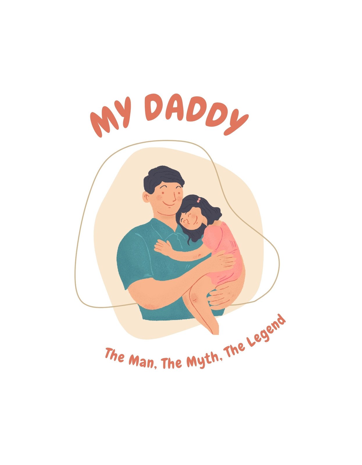 Egy szeretettel teli kép egy apáról és a gyermekéről, aki ölelésében pihen. A kép melegséget és családi kötődést sugároz, a "My Daddy - The Man, The Myth, The Legend" szöveggel kiegészítve. 