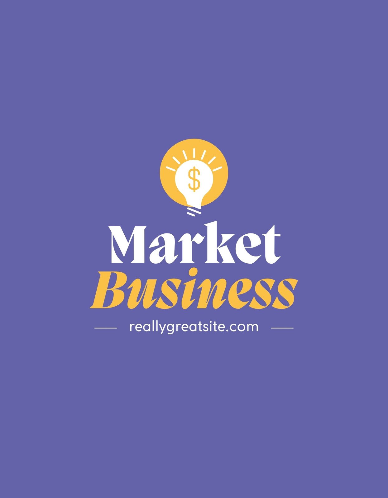 A képen egy izzó formáját öltő izzóban egy dollárjel látható, ami kreativitást és üzleti sikerességet sugároz. A lila háttérrel és a "Market Business" felirattal együtt modern és professzionális megjelenést kölcsönöz. 