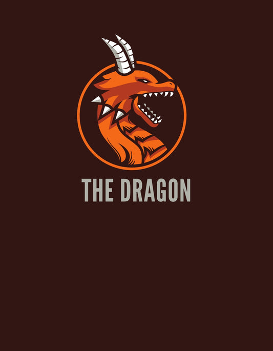 Az illusztráción egy vörös színű, fenyegető tekintetű sárkány látható egy világos kör keretében, alatta a "THE DRAGON" felirattal. 