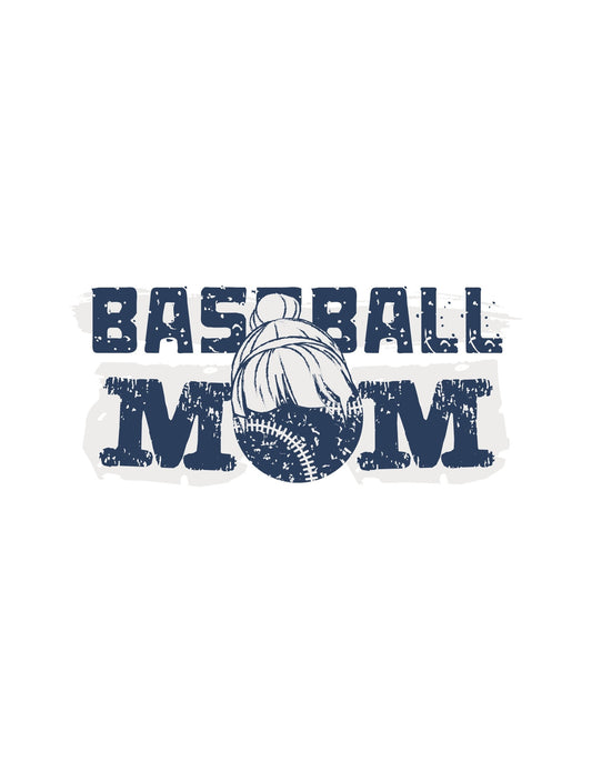 Egy büszke baseball anyát ábrázoló dizájn; a klasszikus baseball labdát a "BASEBALL MOM" felirat veszi körül, melyet kopottas, vintage stílus jellemez. 