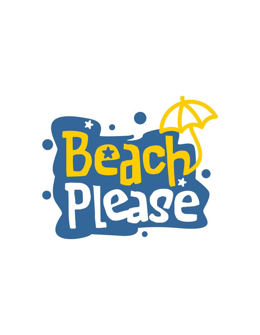 Egy vidám és szemtelen felirat tűnik ki ezen a design-on, amely "Beach Please" szöveget formál, kiegészítve egy napernyő ábrával. A kép tengeri hangulatot áraszt, és tökéletes választás lehet lazításhoz vagy a strandoláshoz. 