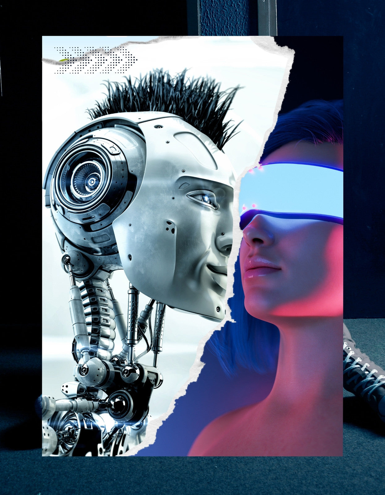 Futurisztikus robot és emberi arckép 