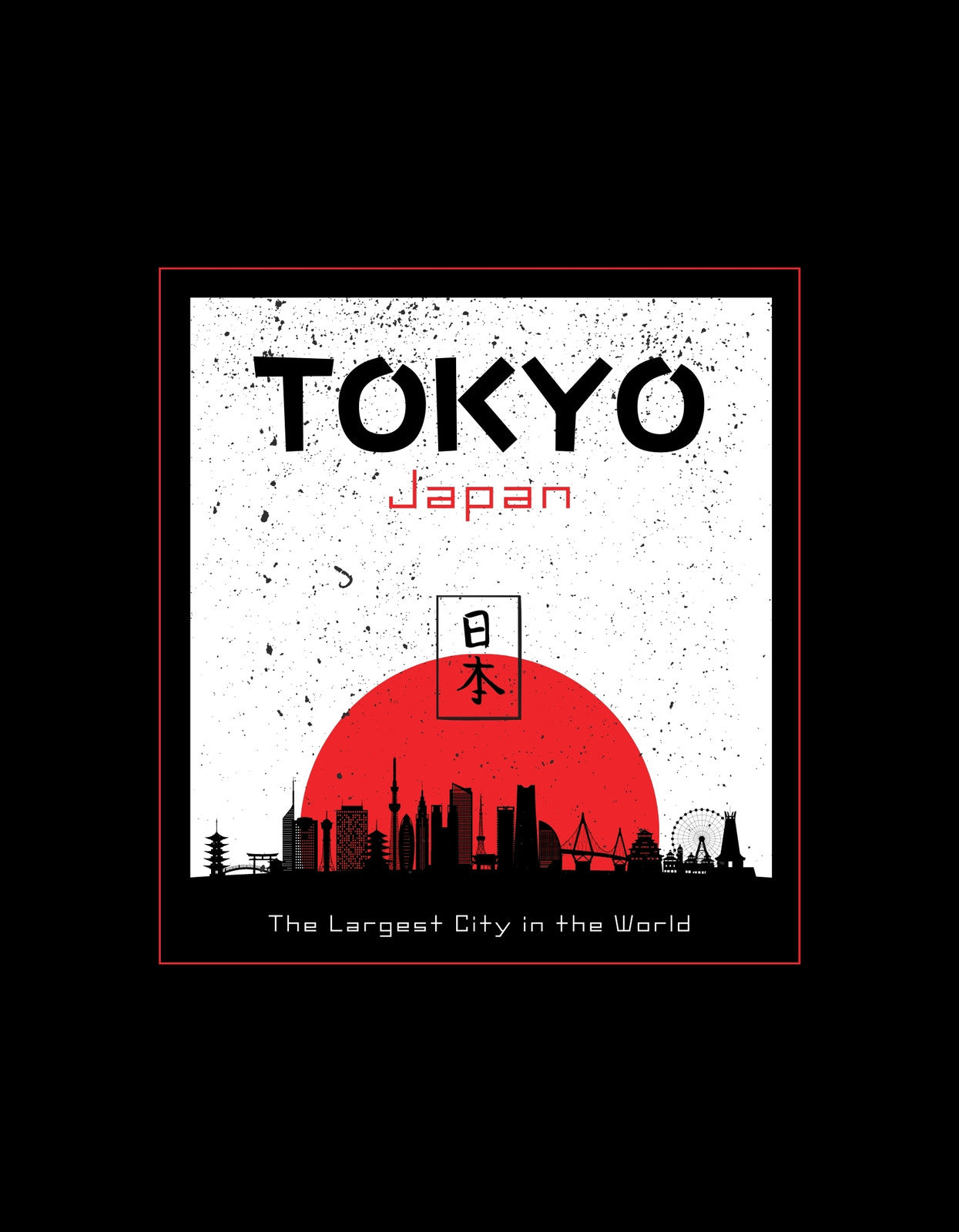 Tokió varázslatos látképét ábrázolja a kép, ahol egy piros napfelkelte háttérben tűnik el a város sziluettje. A dizájn urbánus stílust sugároz és a modern Japán esszenciáját öleli fel. 
