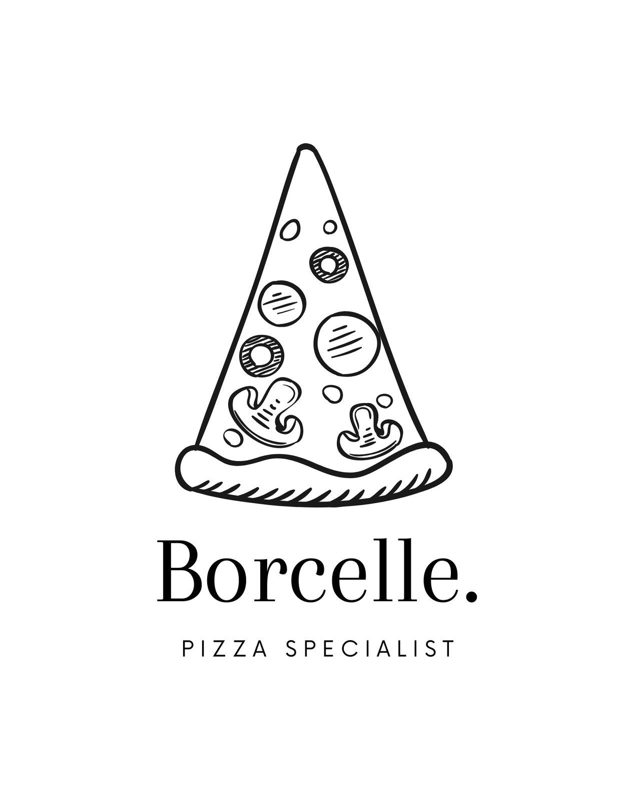 Egy stílusos és egyszerű pizzadarab grafika, körülötte szóródó gombákkal és szalámidarabokkal, ami a borzongató jó pizzák hangulatát idézi. 