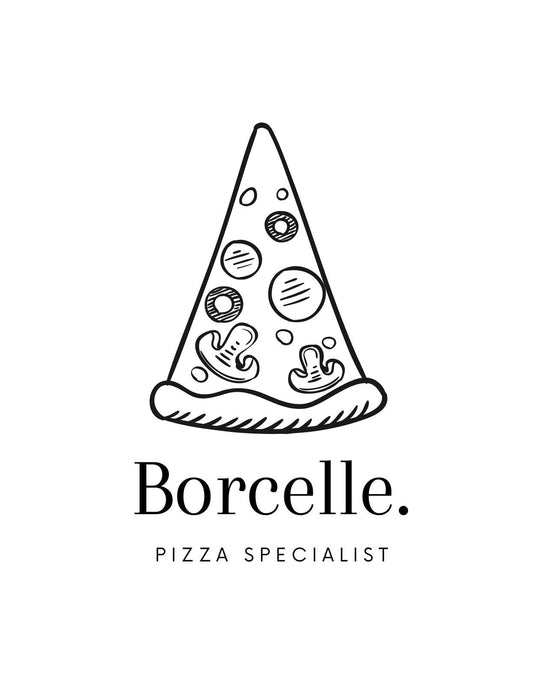 Egy stílusos és egyszerű pizzadarab grafika, körülötte szóródó gombákkal és szalámidarabokkal, ami a borzongató jó pizzák hangulatát idézi. 